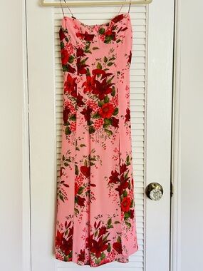 Reformation Pink Maxi Dress with Red & Green Floral Print